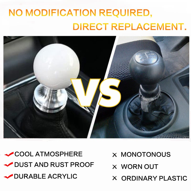 YIUIY Round Ball Shift Knob Universal Gear Shift Knob 5 6 Speed for Manual Automatic Vehicles with Adapters (Pure White) - Image 3